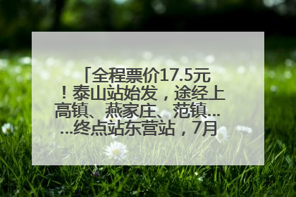 全程票价17.5元！泰山站始发，途经上高镇、燕家庄、范镇……终点站东营站，7月1日开通！