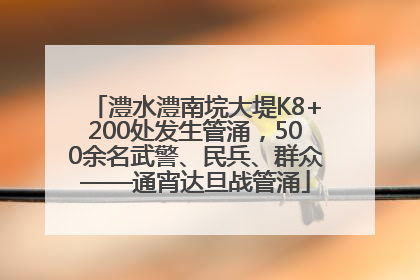澧水澧南垸大堤K8+200处发生管涌，500余名武警、民兵、群众——通宵达旦战管涌